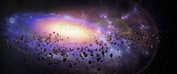 Galaxy and debris in outer space