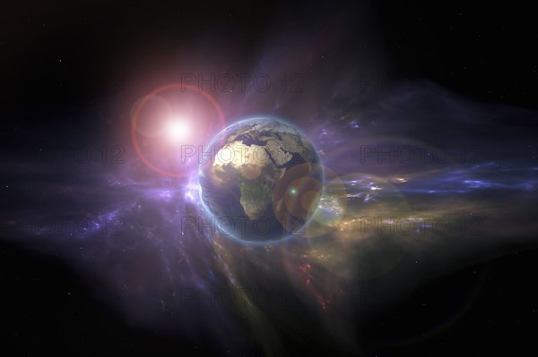 Earth and galaxy in outer space