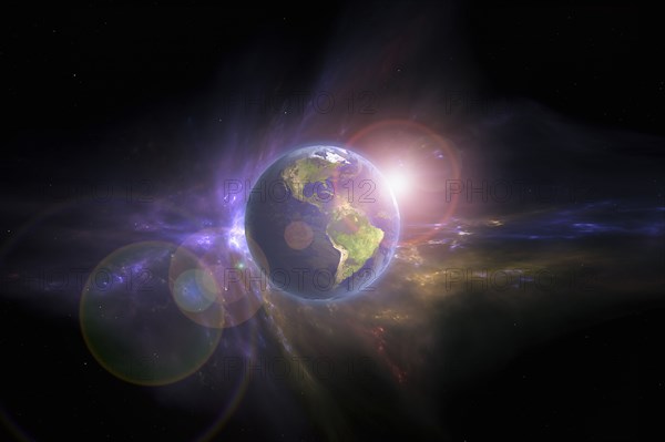 Earth and galaxy in outer space