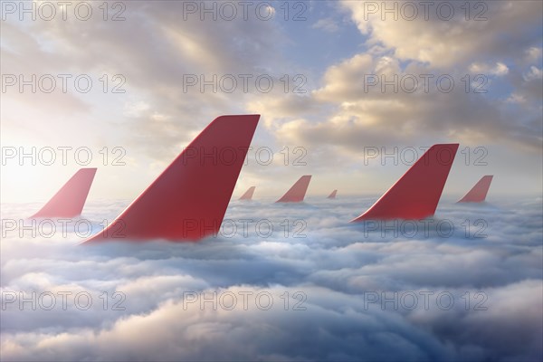 Airplane rudders above clouds