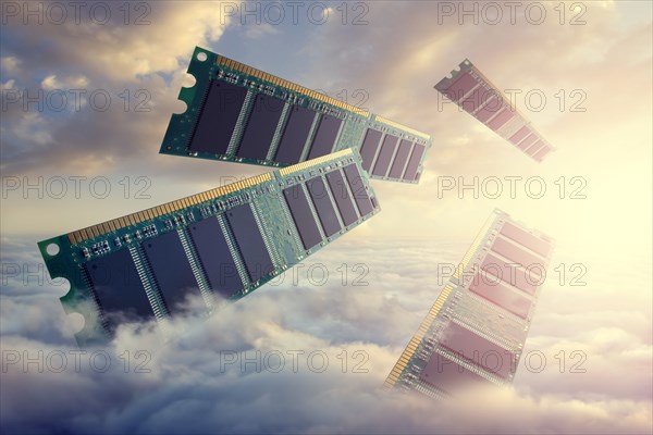 RAM modules floating above clouds