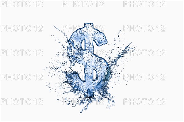 Water droplets splashing from melting ice dollar symbol