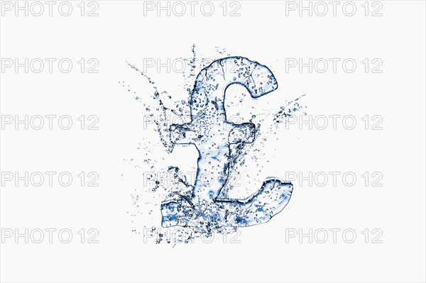 Water droplets splashing from melting ice British pound symbol