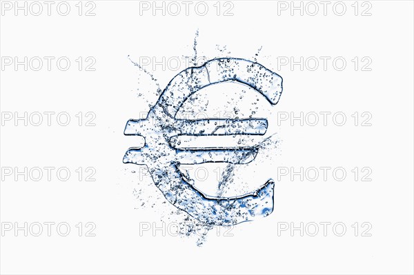 Water droplets splashing from melting ice euro symbol