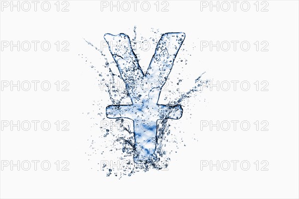 Water droplets splashing from melting ice yuan symbol