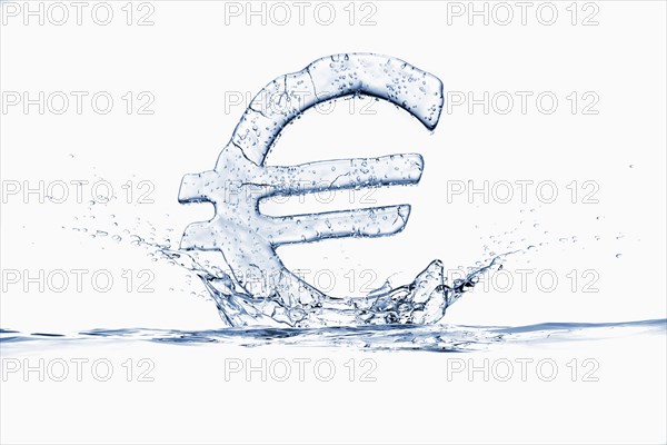 Water droplets splashing from ice euro symbol