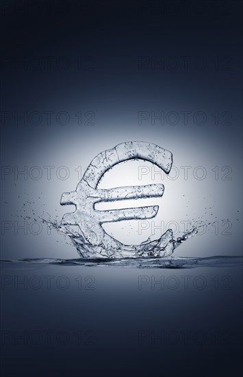 Water droplets splashing from ice euro symbol