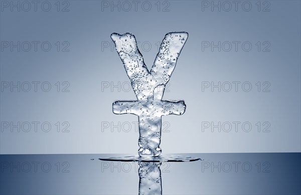 Puddle under melting ice yuan symbol