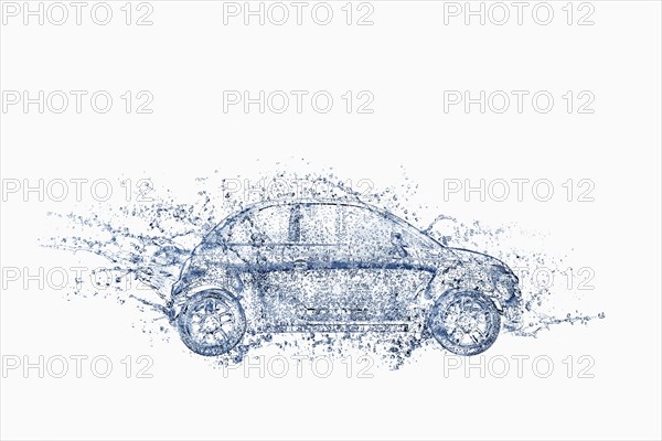 Splashing water droplets surrounding car