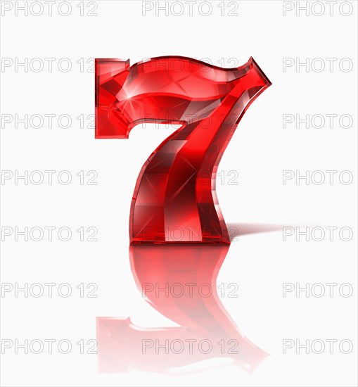 Red ruby number seven on white background