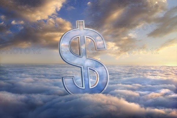 Reflection of clouds in dollar symbol in sky