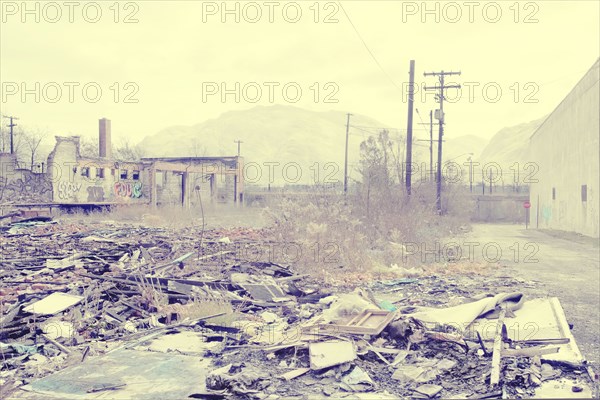 Rubble at dilapidated factory