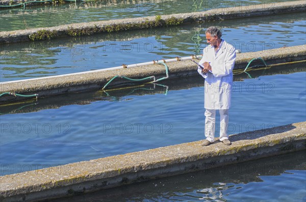 Hispanic man working in fish hatchery