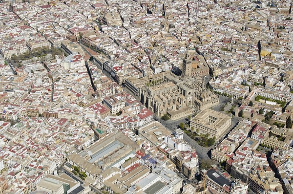 Aerial view over Spanish city