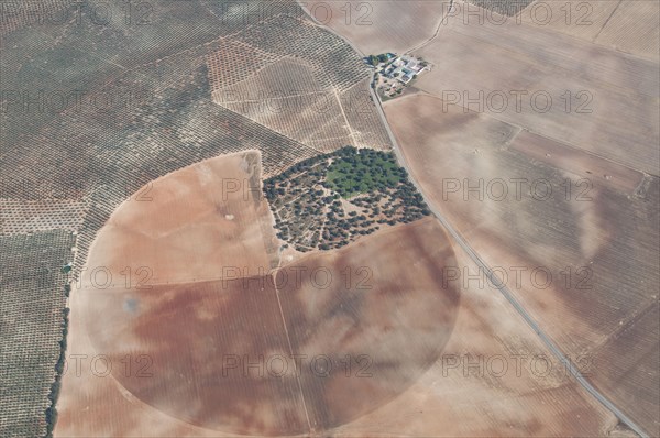 Aerial view over Spanish farmland