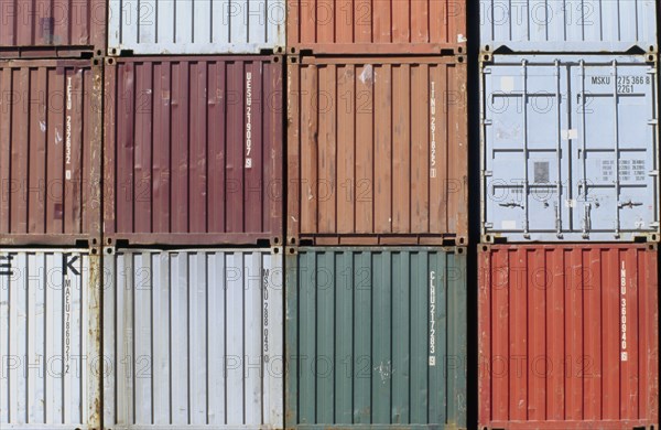 Row of shipping containers close-up