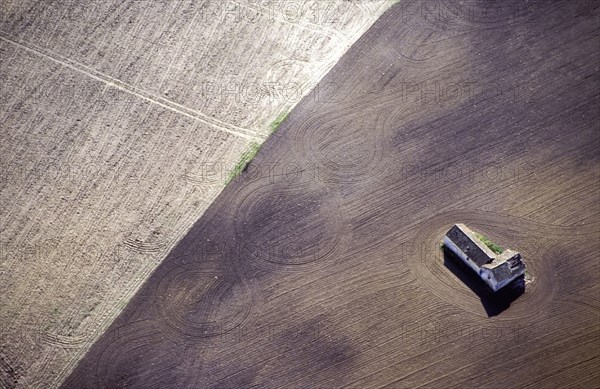 aerial of harvested fields