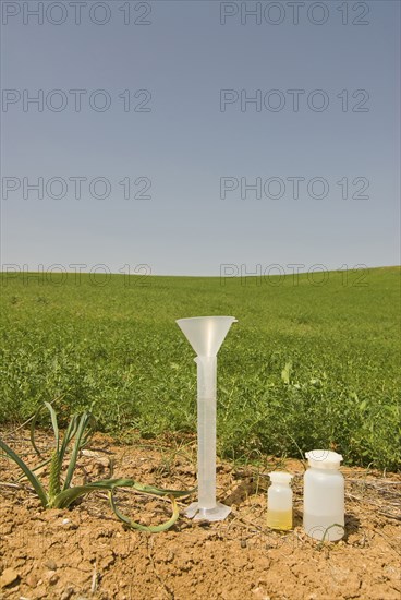 test tubes in green field