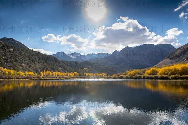 Mountains reflecting in remote lake