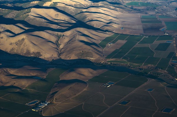 Aerial view of hills in rural landscape