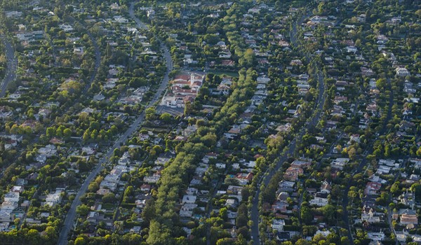 Aerial view of Beverly Hills cityscape