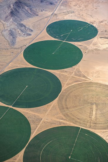 Aerial view of farm land in rural landscape