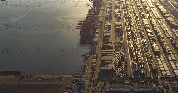 Aerial view of harbor and industrial docks