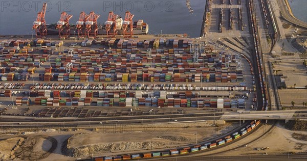 Aerial view of harbor and industrial docks