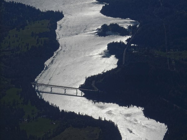 Aerial view of bridge over river