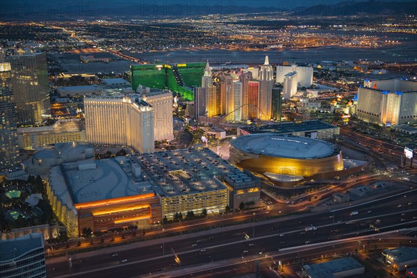 Aerial view of illuminated cityscape