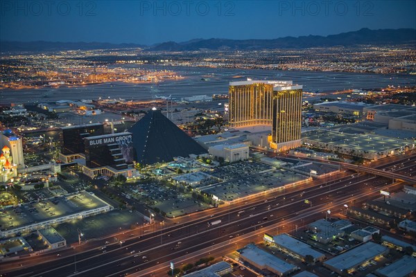 Aerial view of illuminated cityscape