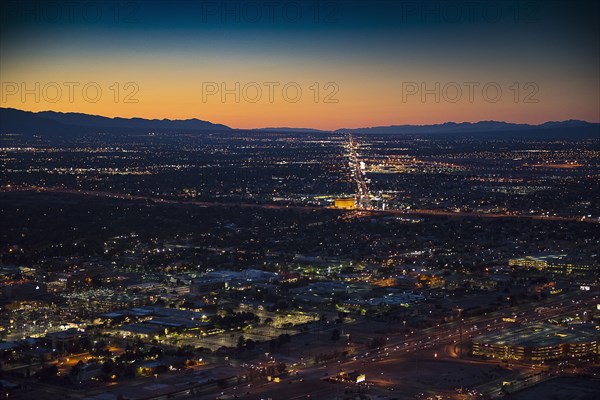 Aerial view of illuminated cityscape