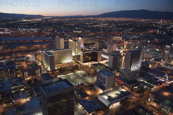 Aerial view of illuminated cityscape