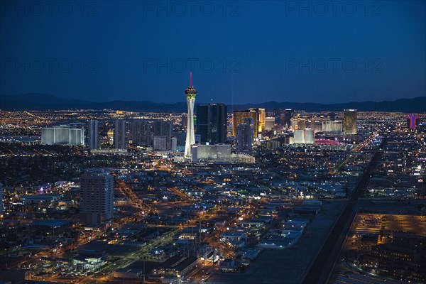 Aerial view of illuminated cityscape