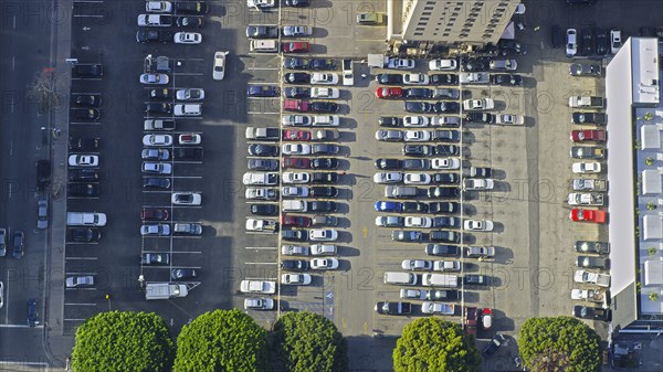 Aerial view of cars in parking lot