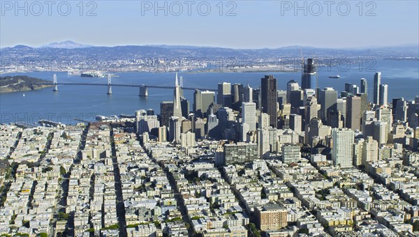 Aerial view of cityscape and bridge