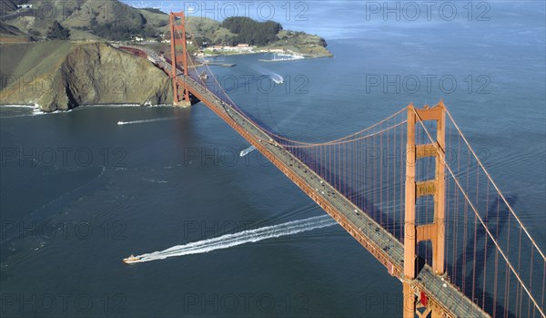 Aerial view of boats under bridge