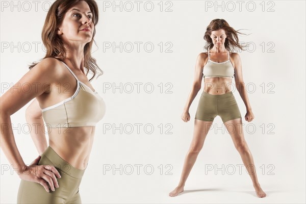 Caucasian woman wearing workout clothes