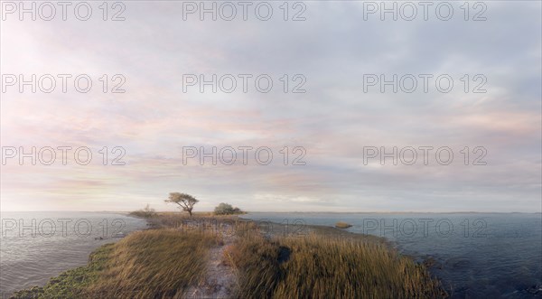 Aerial view of dirt path over lakes in rural landscape