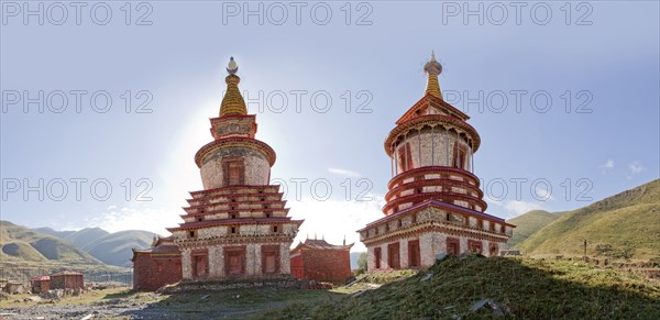 Ornate traditional towers in remote landscape