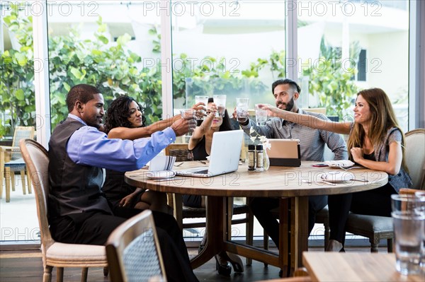 Business people toasting at lunch in cafe