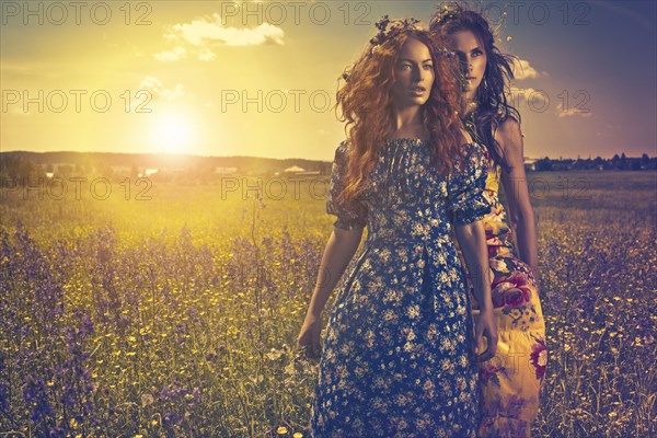 Caucasian women in rural field