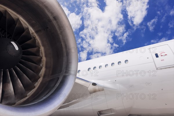 Wing and engine on airplane