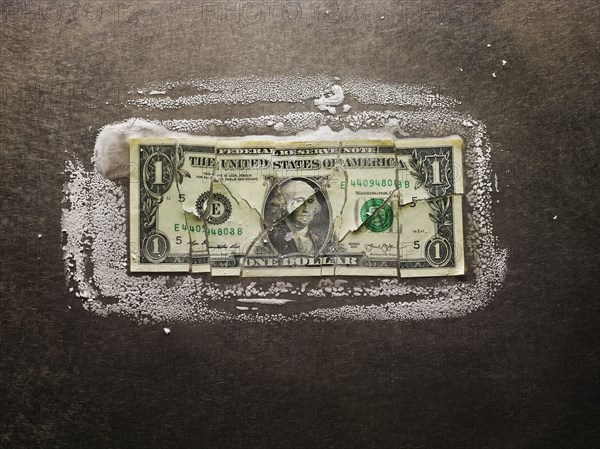 Frozen broken dollar bill