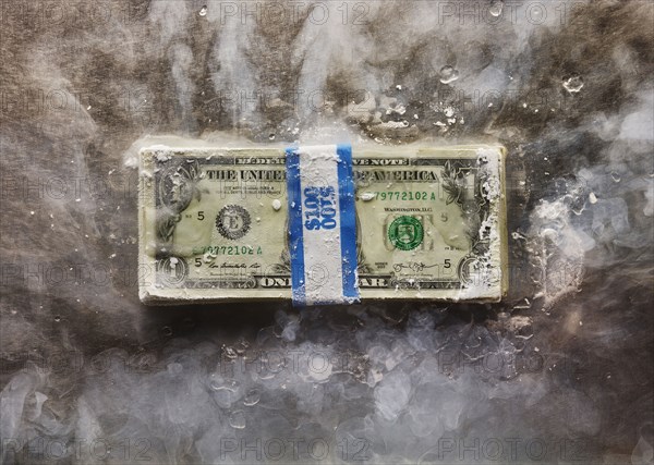 Frozen bundle of dollar bills