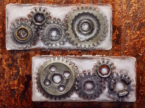 Gears frozen in ice