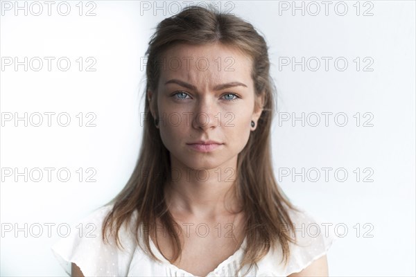 Portrait of serious Caucasian woman