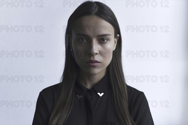 Portrait of serious Caucasian woman