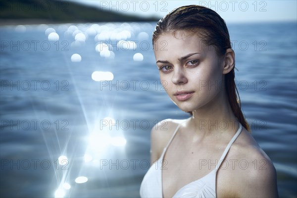 Portrait of Caucasian woman in ocean