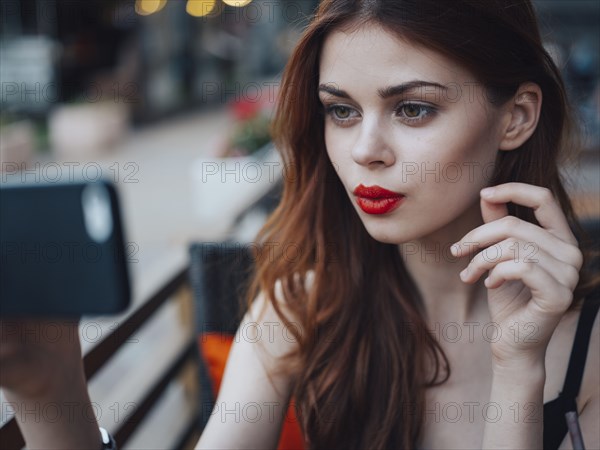 Smiling Caucasian woman posing for cell phone selfie